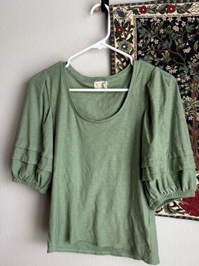 Nation LTD Sage Green Puff Sleeve Short Sleeve Top